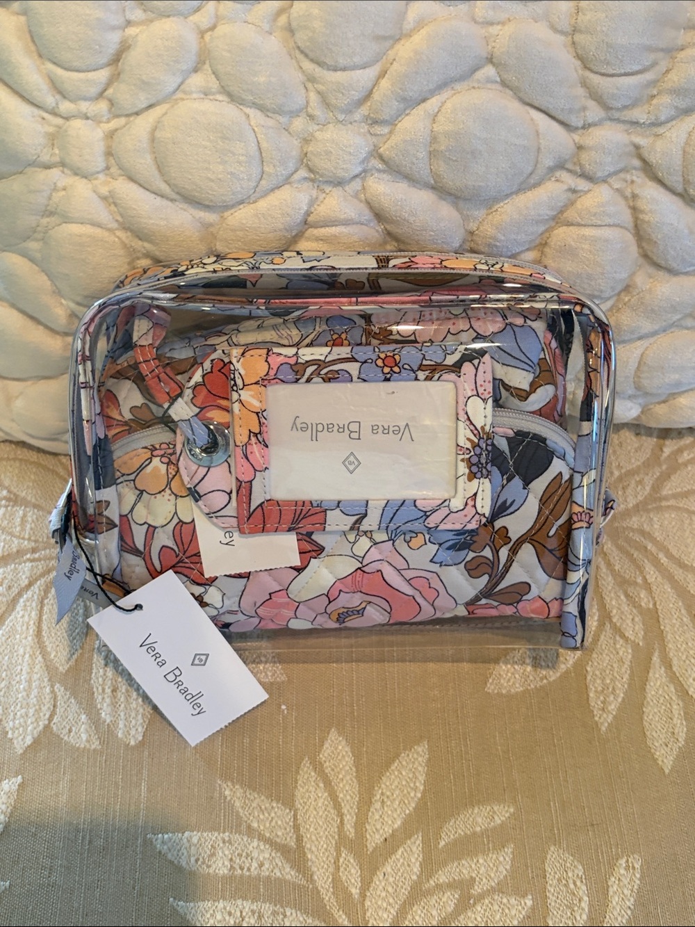 Vera Bradley Floral Quilted Travel set. Two cosmetic cases and one luggage tag.